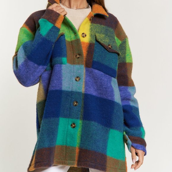 New DAVI N DANI fuzzy shacket shirt plaid multi color brushed western SM-4X - Picture 1 of 16